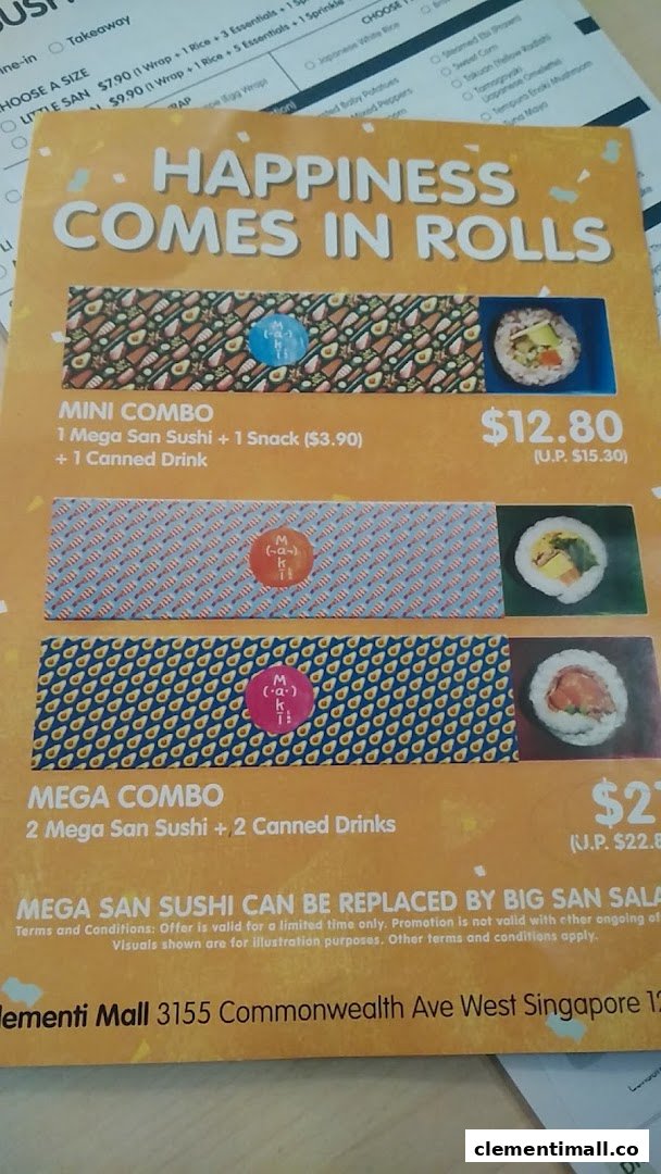 A close-up of Maki-San's menu board featuring sushi combo deals and pricing.