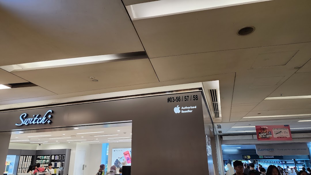 The entrance of Switch+, an Apple Authorised Reseller, with its logo and store number visible.