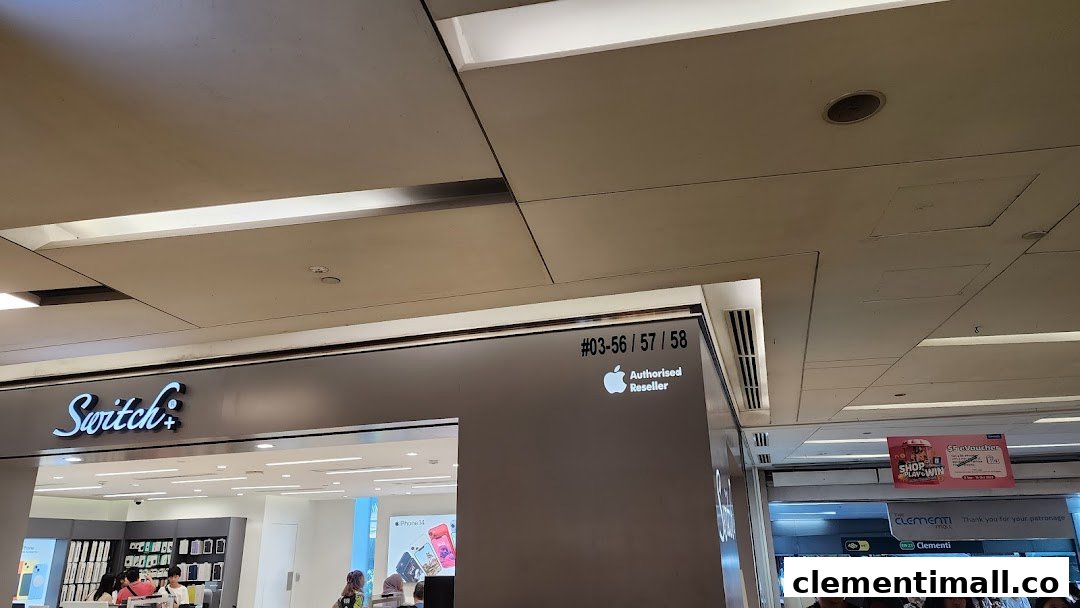 The entrance of Switch+, an Apple Authorised Reseller, with its logo and store number visible.