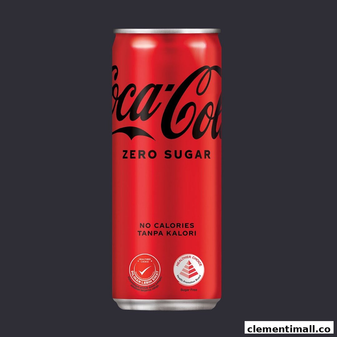 A vibrant red can of Coca-Cola Zero Sugar, highlighting its no-calorie and healthier choice attributes.