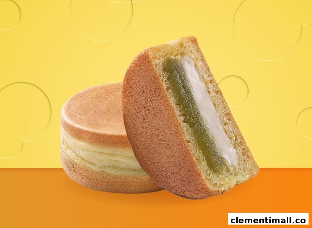 Delicious Mr Bean pancakes with creamy green and white filling on a vibrant background.