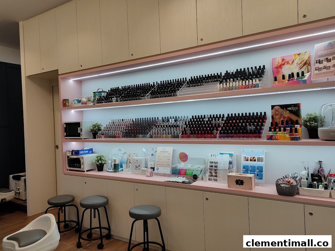 Interior of Nailz Treats, showcasing a vibrant display of nail polish colors and beauty products.