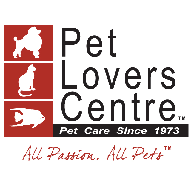 The official logo for Pet Lovers Centre, featuring pet silhouettes and brand slogans.