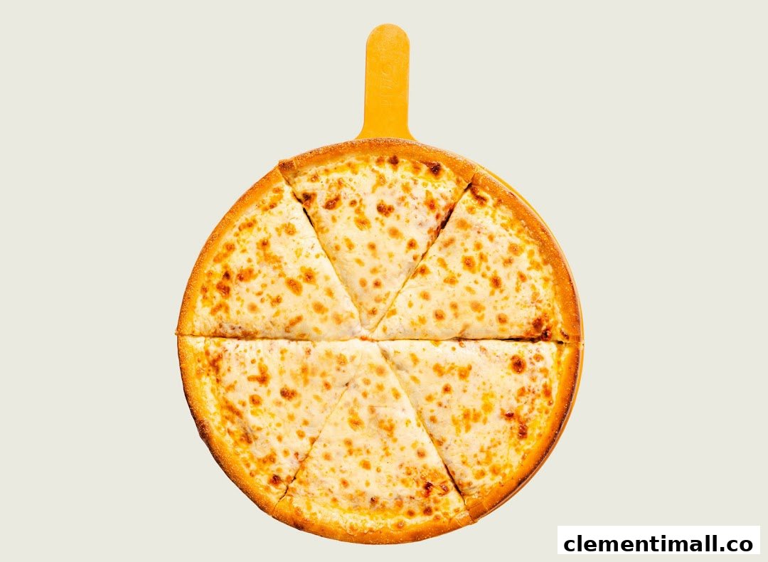A delicious cheese pizza, sliced and ready to serve on a pizza peel.