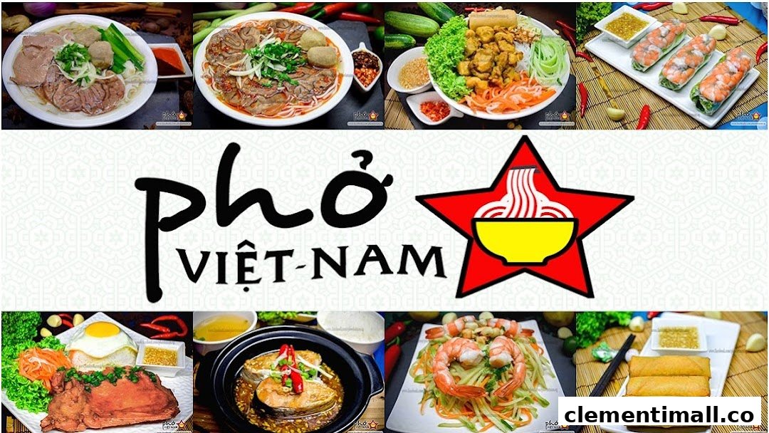 A collage showcasing various authentic Vietnamese dishes and the 'Pho Vietnam' restaurant logo.
