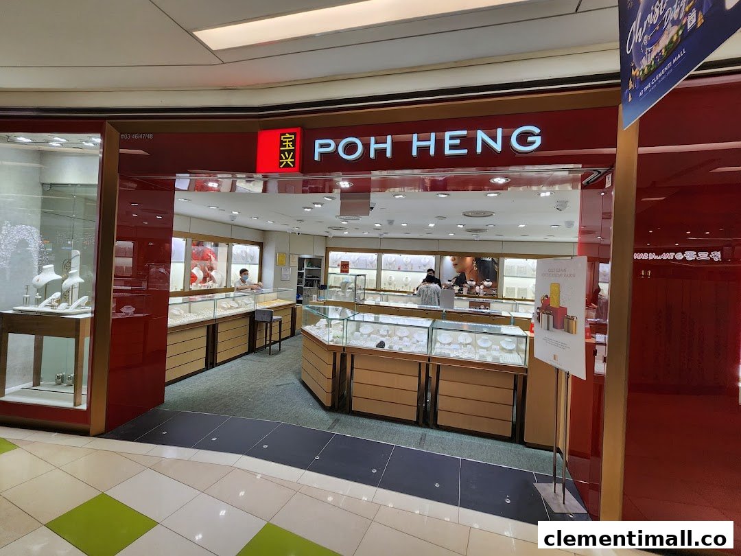 The storefront of Poh Heng Jewellery, showcasing its elegant displays and inviting entrance.