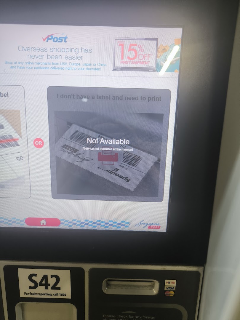 A POPStation kiosk screen displaying a 'Service not available' message for label printing.