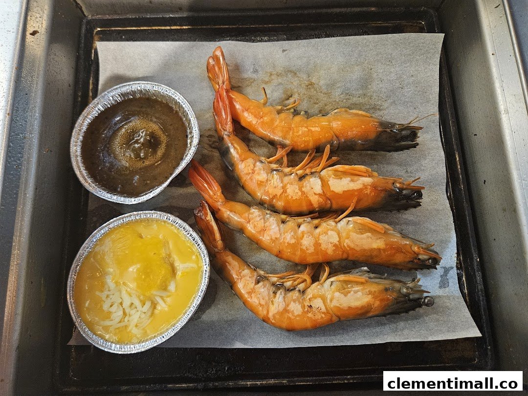 Delicious grilled prawns with dipping sauces, ready to be enjoyed at Seoul Garden.