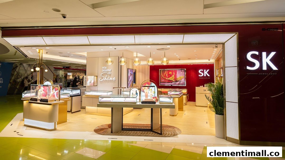 The brightly lit entrance of SK Jewellery showcasing elegant displays and inviting signage.