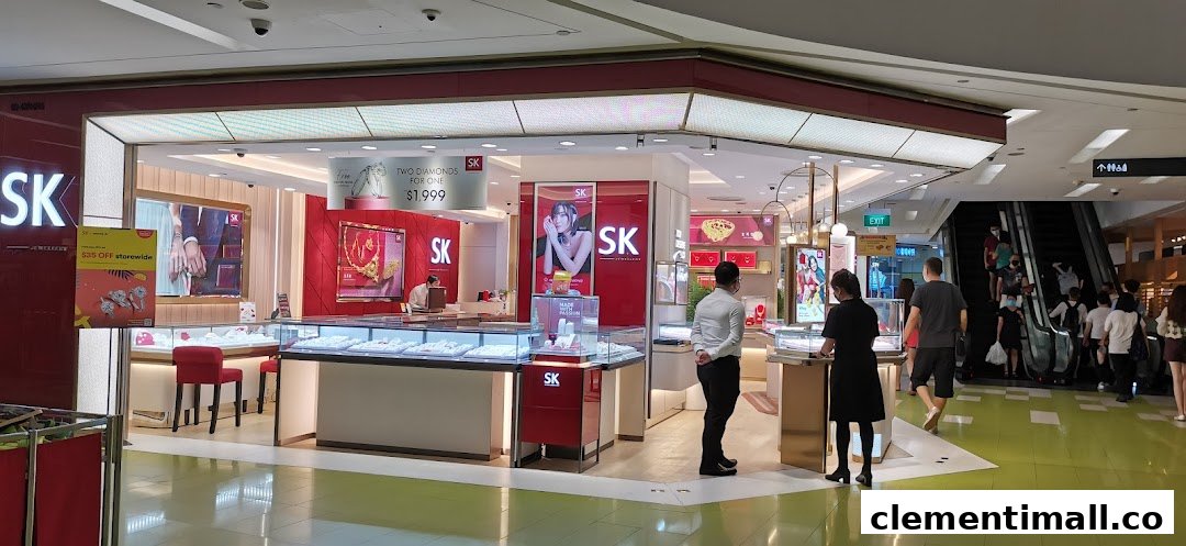 The brightly lit storefront of SK Jewellery, showcasing dazzling displays of fine jewellery and welcoming customers.
