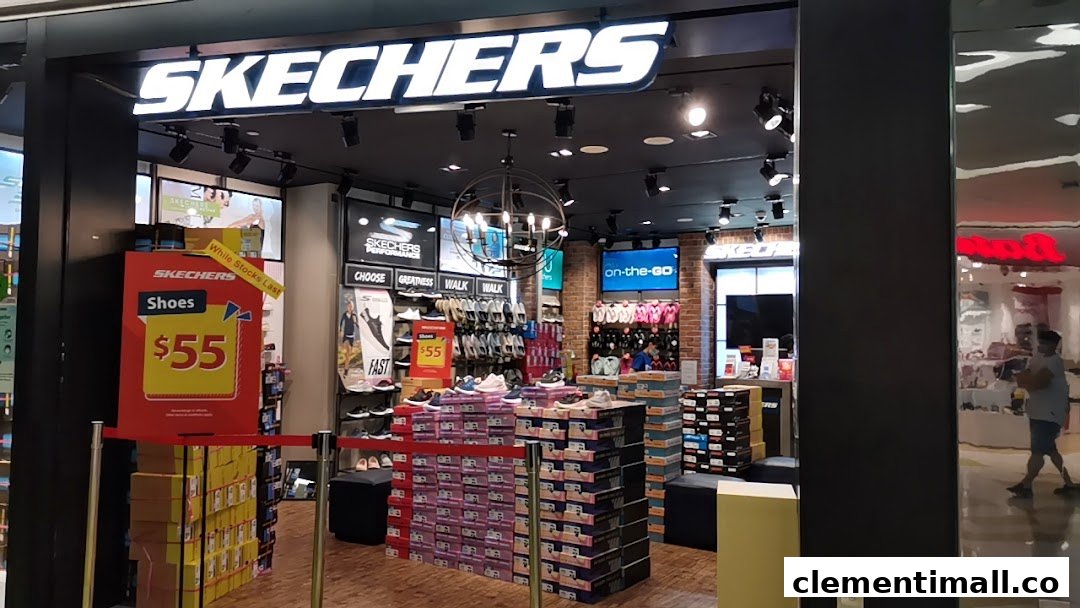 An inviting view inside a Skechers store, showcasing a wide range of footwear and promotional displays.