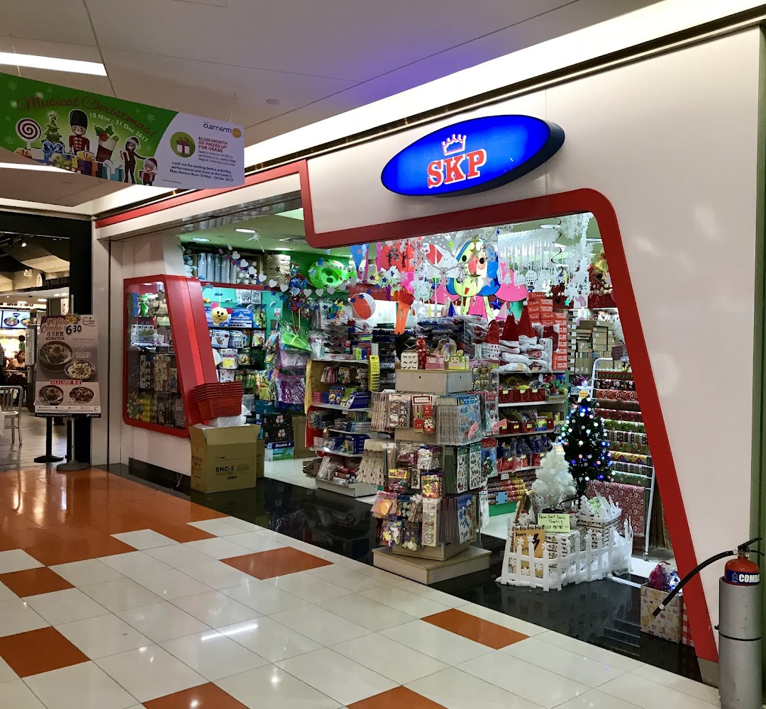 The vibrant shop front of SKP, a retail store offering gifts, party supplies, and stationery in Clementi Mall.