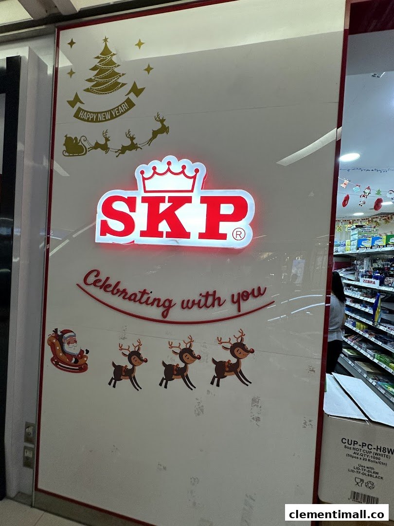 The festive entrance of SKP store, adorned with Christmas and New Year decorations.
