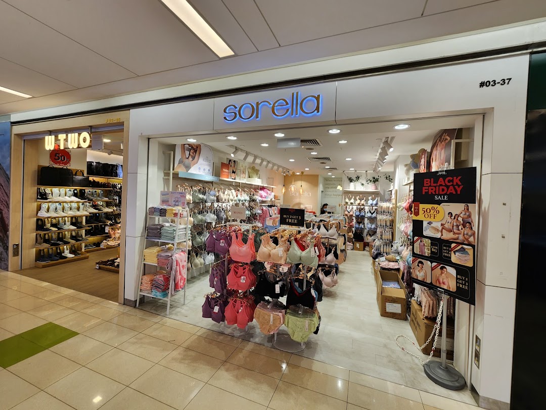 The storefront of Sorella, an intimate apparel shop, featuring a Black Friday sale display.