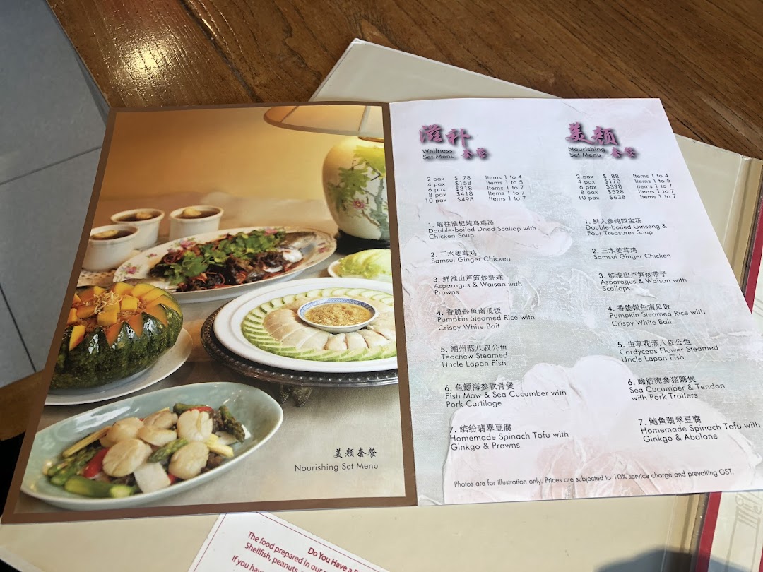 A detailed menu displaying Wellness and Nourishing set meal options with accompanying food photography.
