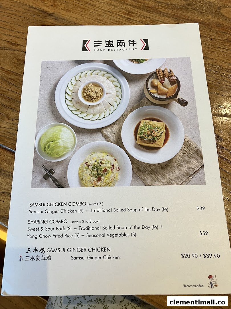 A menu from Soup Restaurant displaying combo meals and a la carte options with prices and food images.
