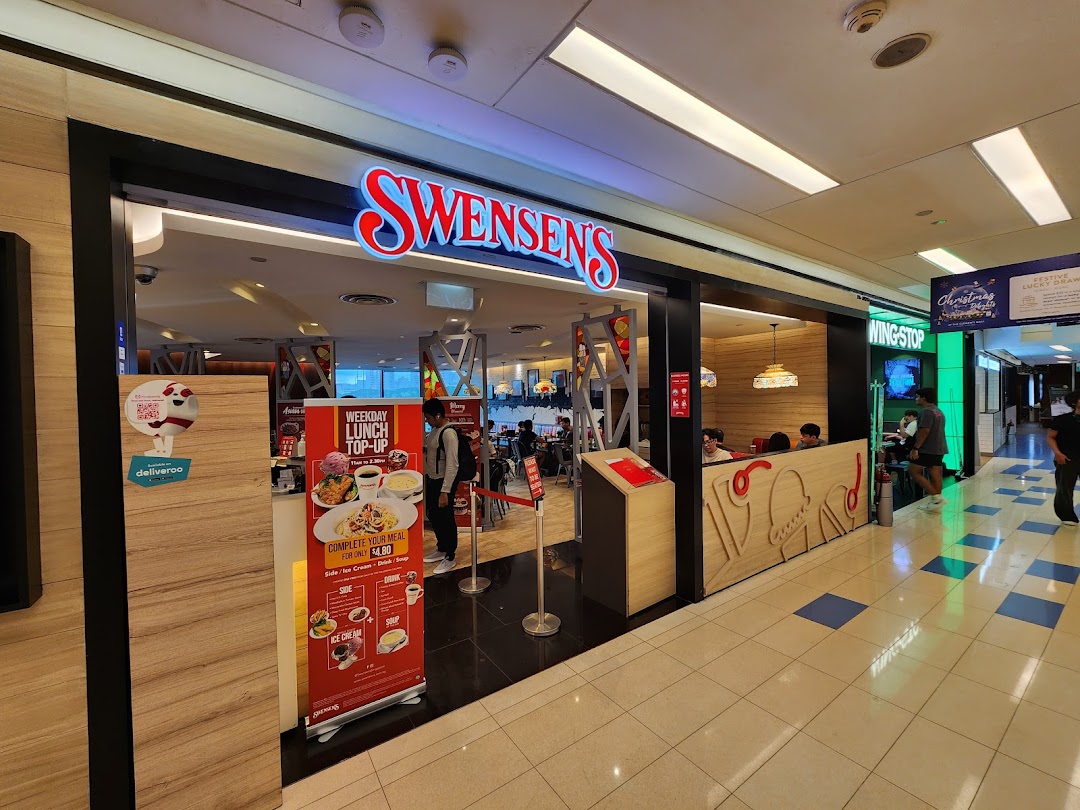 The inviting shop front of Swensen's at Clementi Mall, featuring its prominent signage and a promotional banner.