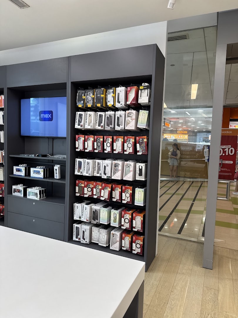 Interior view of Switch, showcasing a wide array of phone cases and tech accessories on display.
