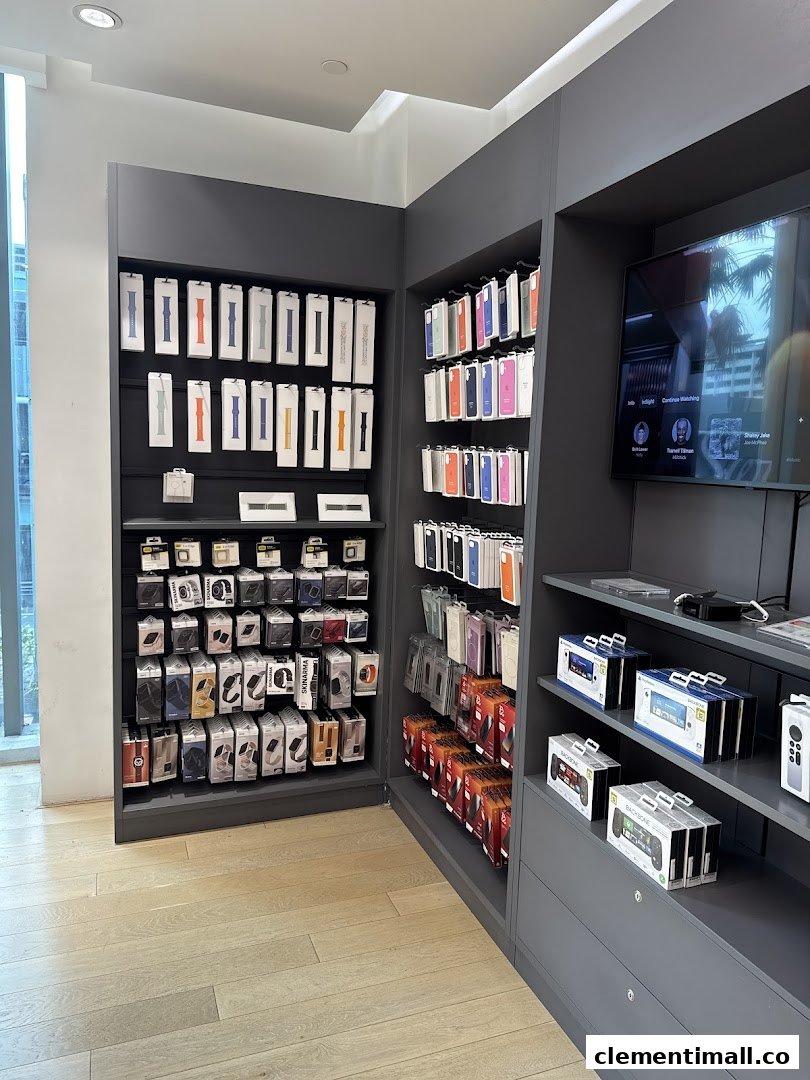 Interior view of Switch store showcasing mobile accessories, watch straps, and gaming gadgets on display.