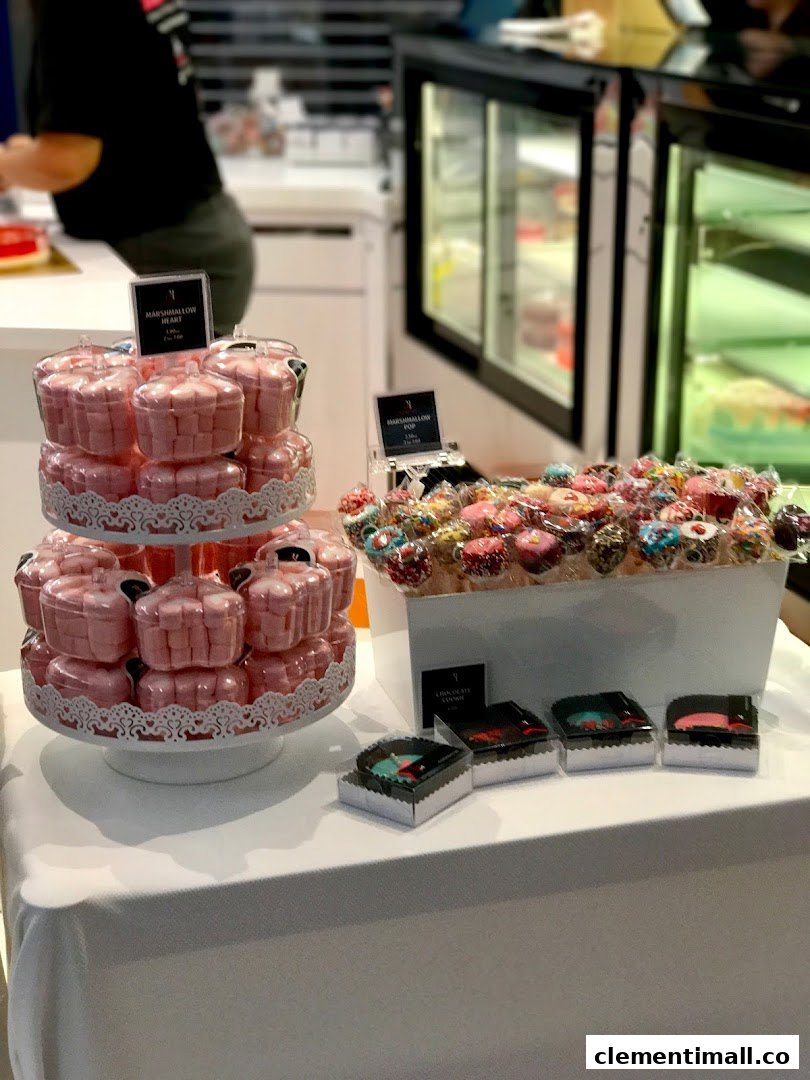 A vibrant display of marshmallow hearts, cake pops, and chocolate cookies at The JellyHearts.