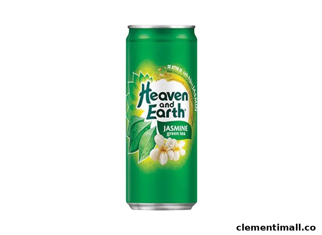 A green can of Heaven and Earth Jasmine Green Tea.