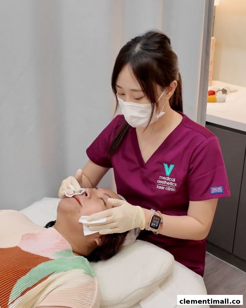 A V Medical Aesthetics staff member performs a facial treatment on a client.