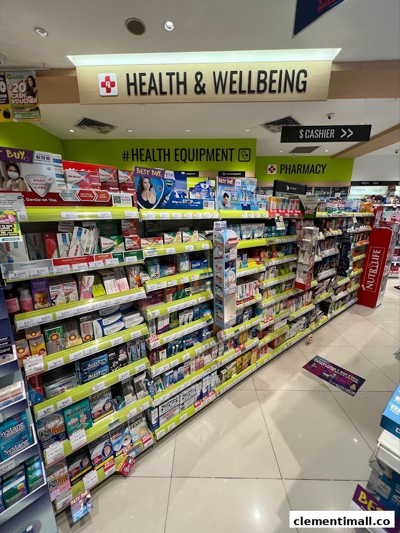 An interior view of Watsons pharmacy, showcasing shelves stocked with health and wellbeing products.