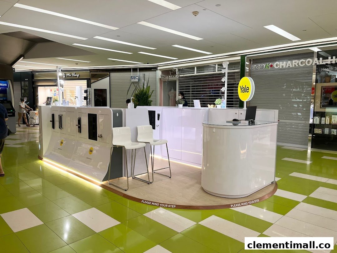 A modern Yale Smart Shop kiosk showcasing smart home security products in a mall common area.