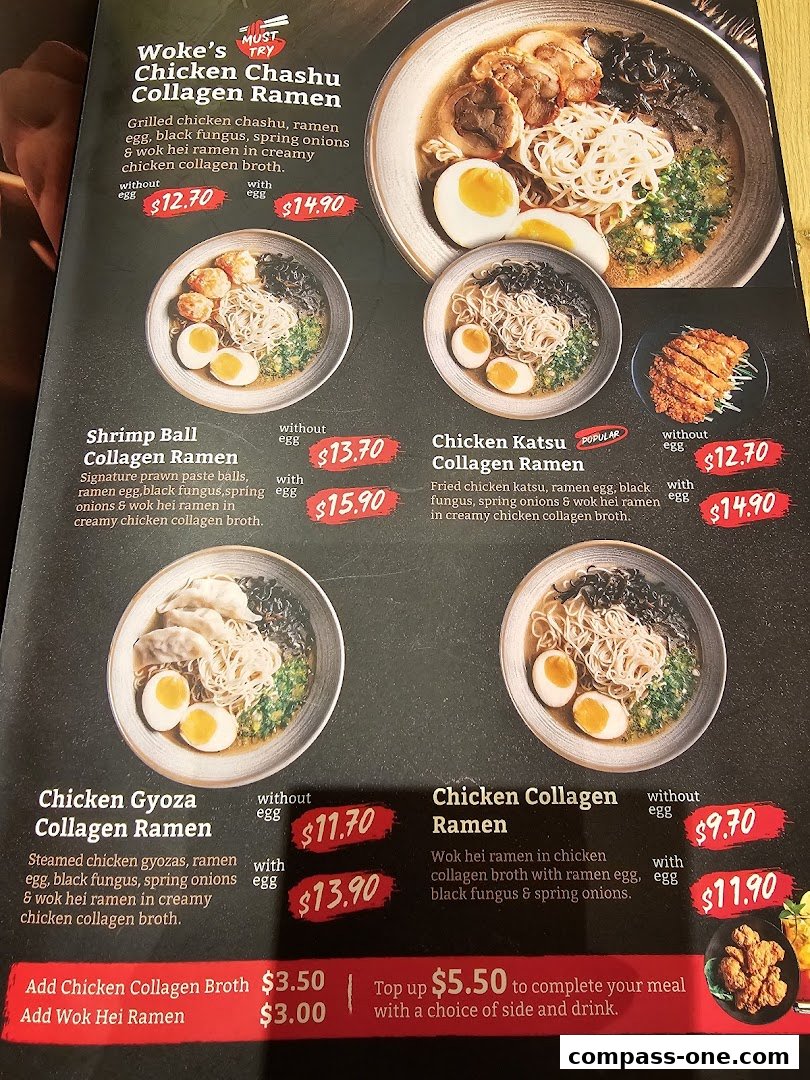 A menu showcasing various collagen ramen dishes with detailed descriptions and prices.