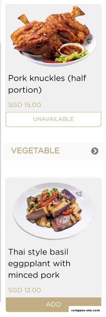 A menu showing pork knuckles and Thai style basil eggplant with minced pork.