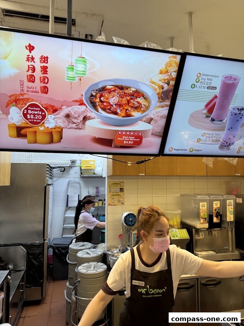 Digital menu boards display sweet reunion desserts and drinks at Mr Bean.