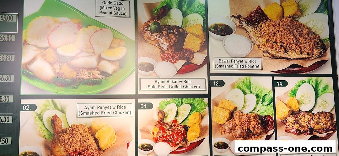 A menu display featuring various Indonesian dishes with prices and descriptions.