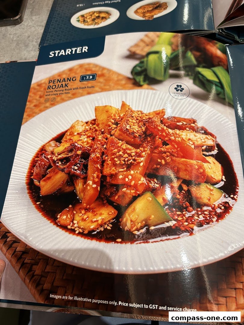 A menu page featuring Penang Culture's Penang Rojak starter dish.
