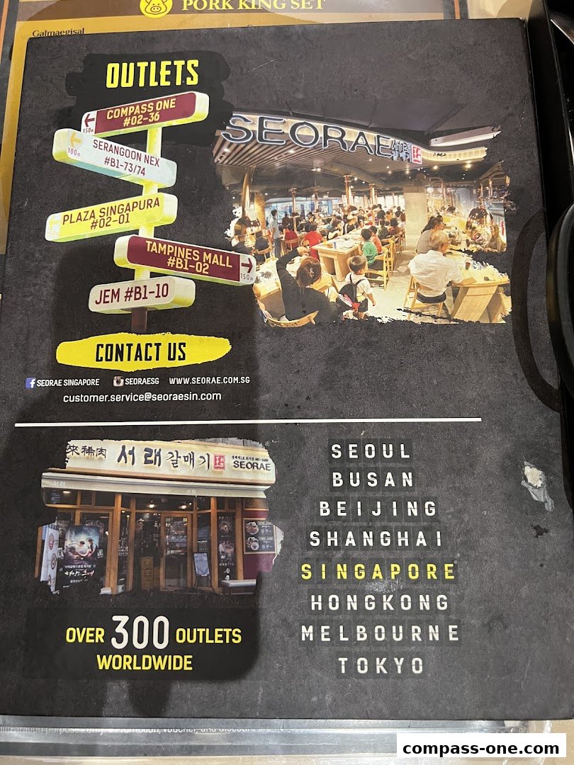A flyer for SEORAE JIB showing outlets, contact info, and global presence.