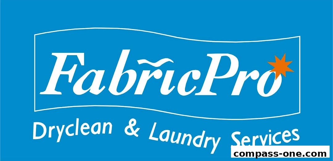 Logo for FabricPro Dryclean & Laundry Services with a blue background.
