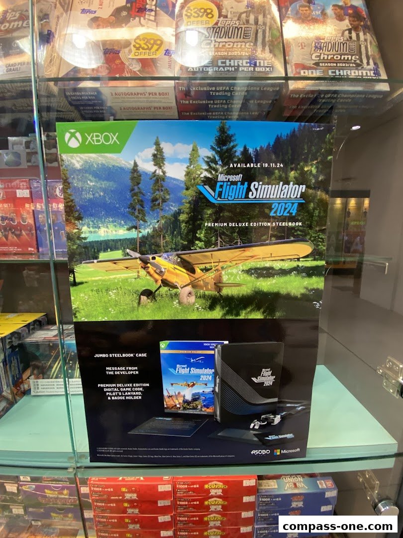 Display of Microsoft Flight Simulator 2024 Premium Deluxe Edition Steelbook with Xbox branding.
