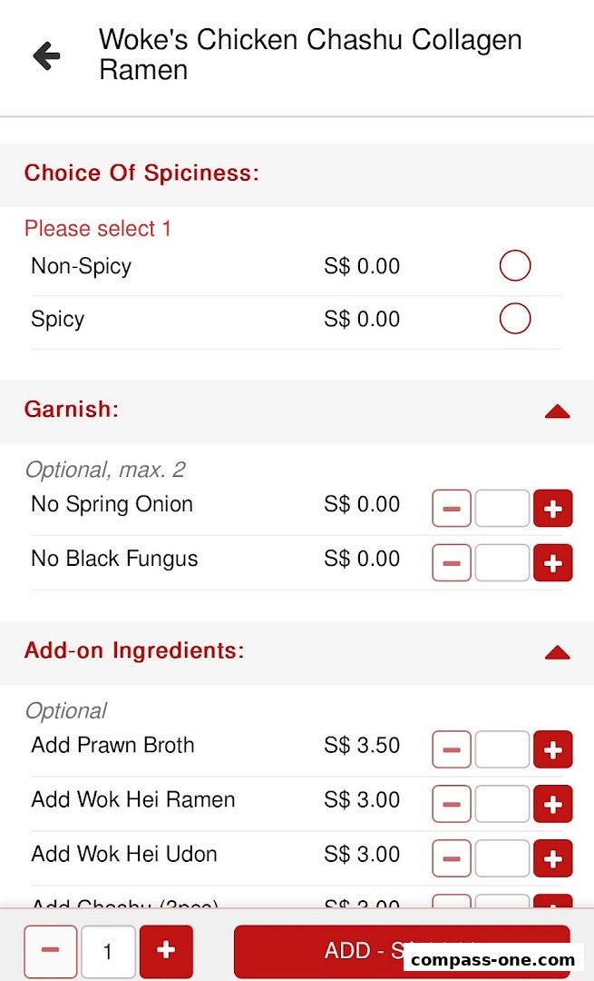 Customizing a ramen order with spiciness, garnish, and add-on ingredients.