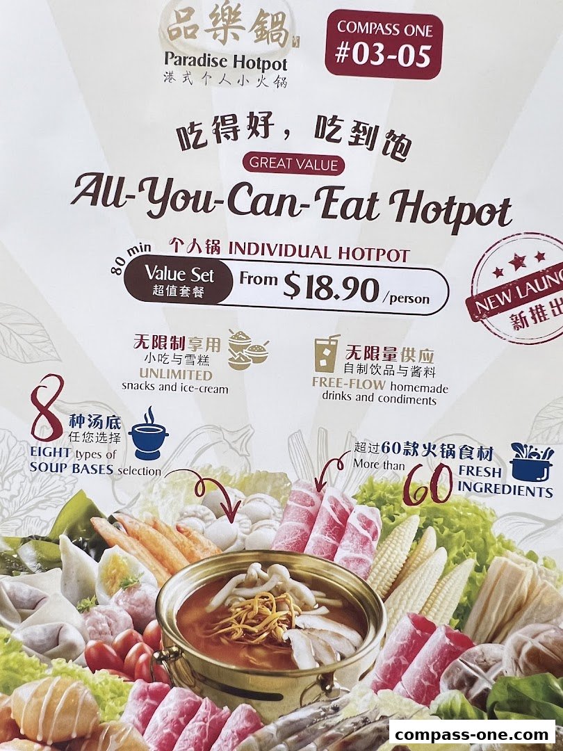 A promotional flyer for Paradise Hotpot's All-You-Can-Eat Individual Hotpot.