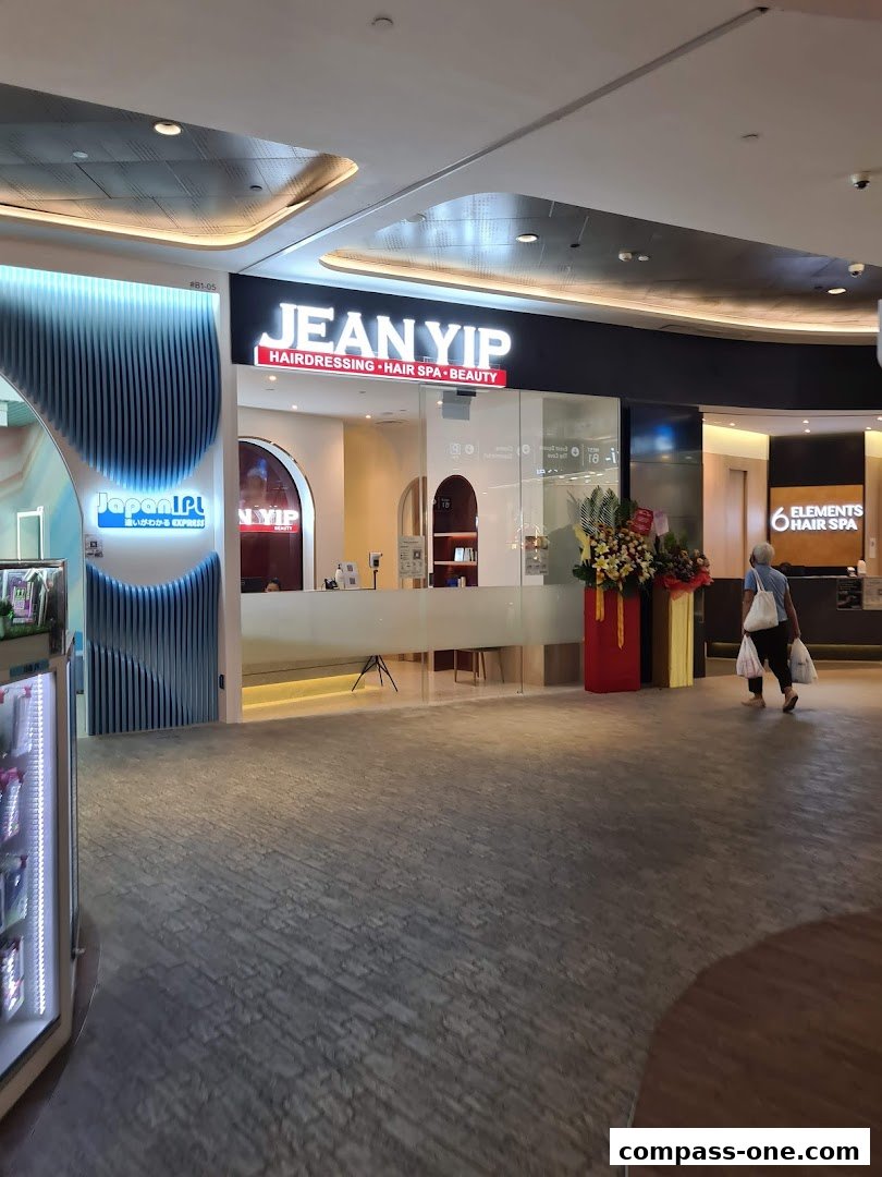 The Jean Yip hair salon and beauty shop entrance with a JapanIPL advertisement.