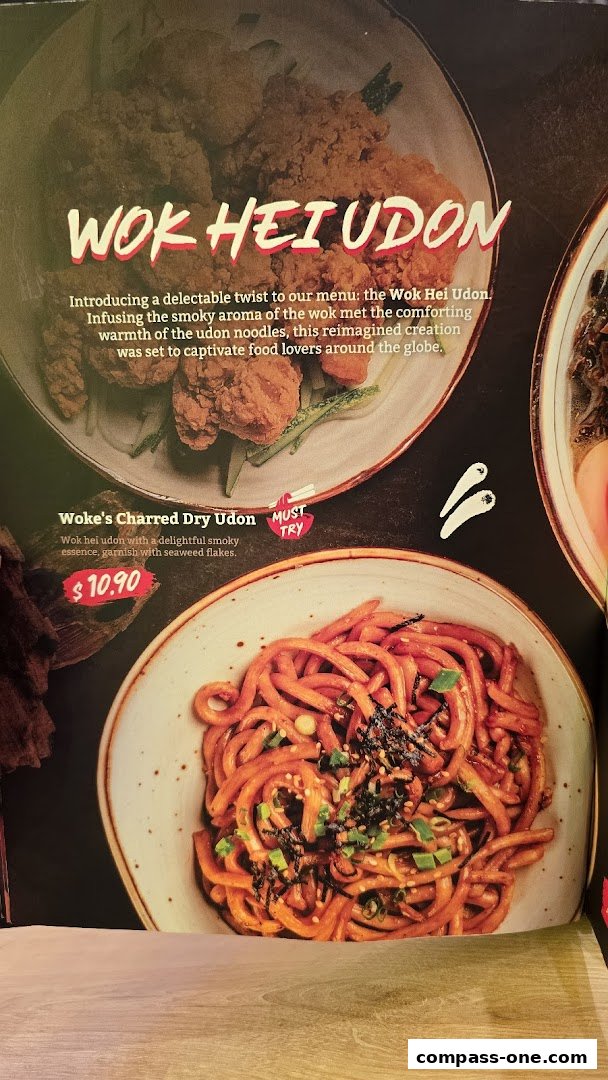 A menu featuring Wok Hei Udon and Woke's Charred Dry Udon.
