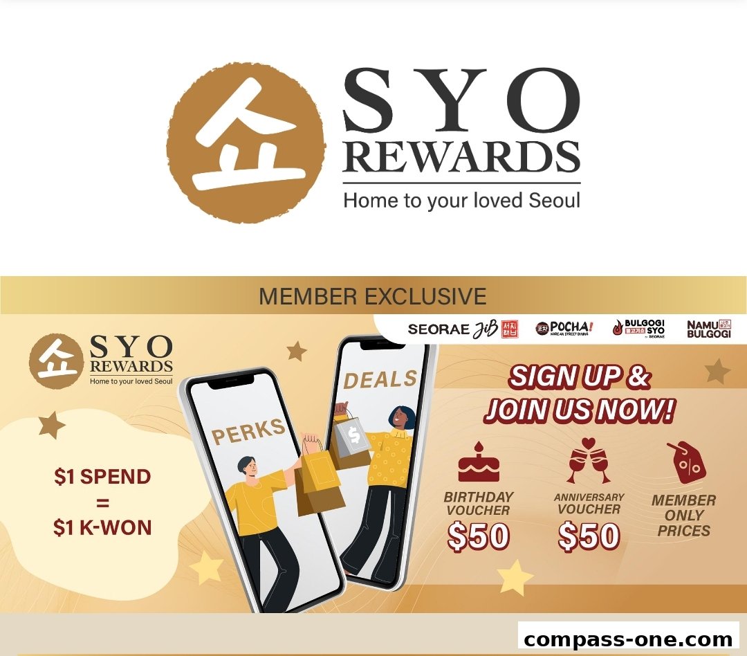 Advertisement for SYO Rewards program offering member exclusive deals and vouchers.