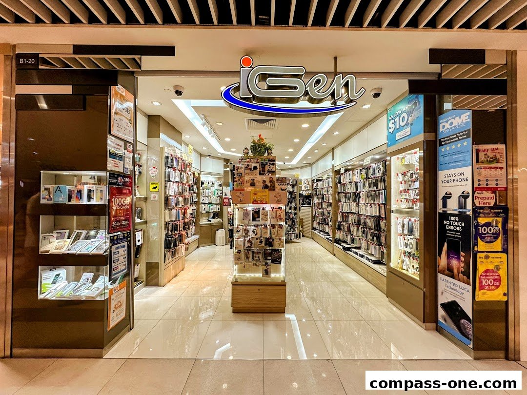 The entrance of iGen Mobile and Accessories shop, showcasing a wide variety of phone cases and accessories.