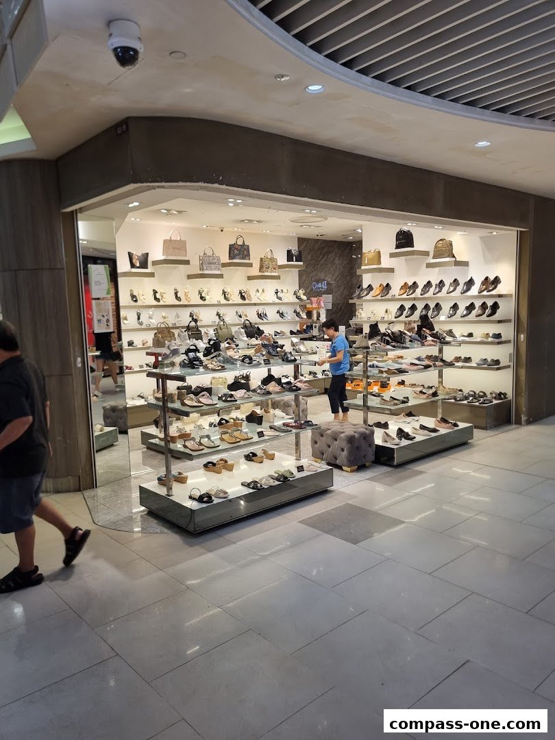 A well-lit shoe and handbag store with a wide selection of footwear and bags displayed on shelves.