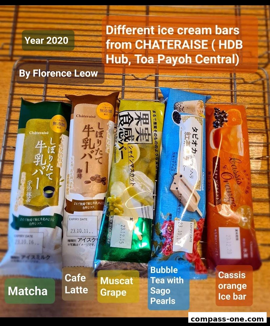 A collection of five different Châteraisé ice cream bars, showcasing various flavors.