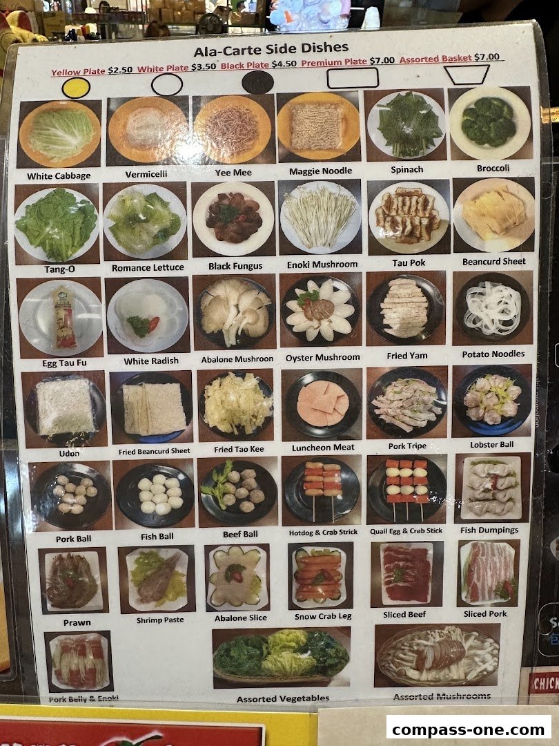 A menu displaying various ala-carte side dishes for hotpot, with images and prices.
