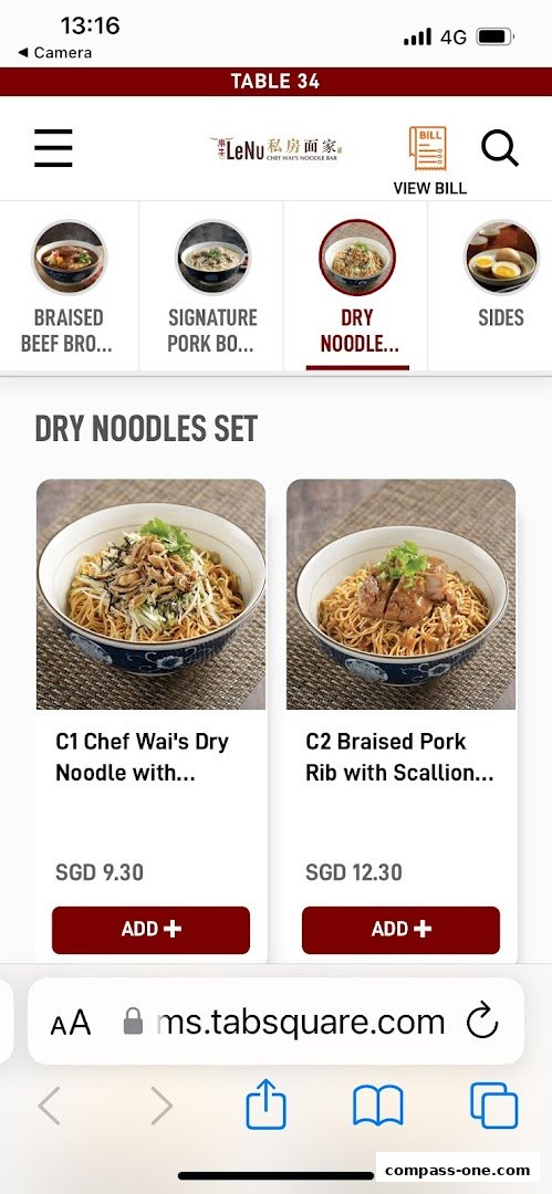 A digital menu displaying dry noodle sets with images and prices.