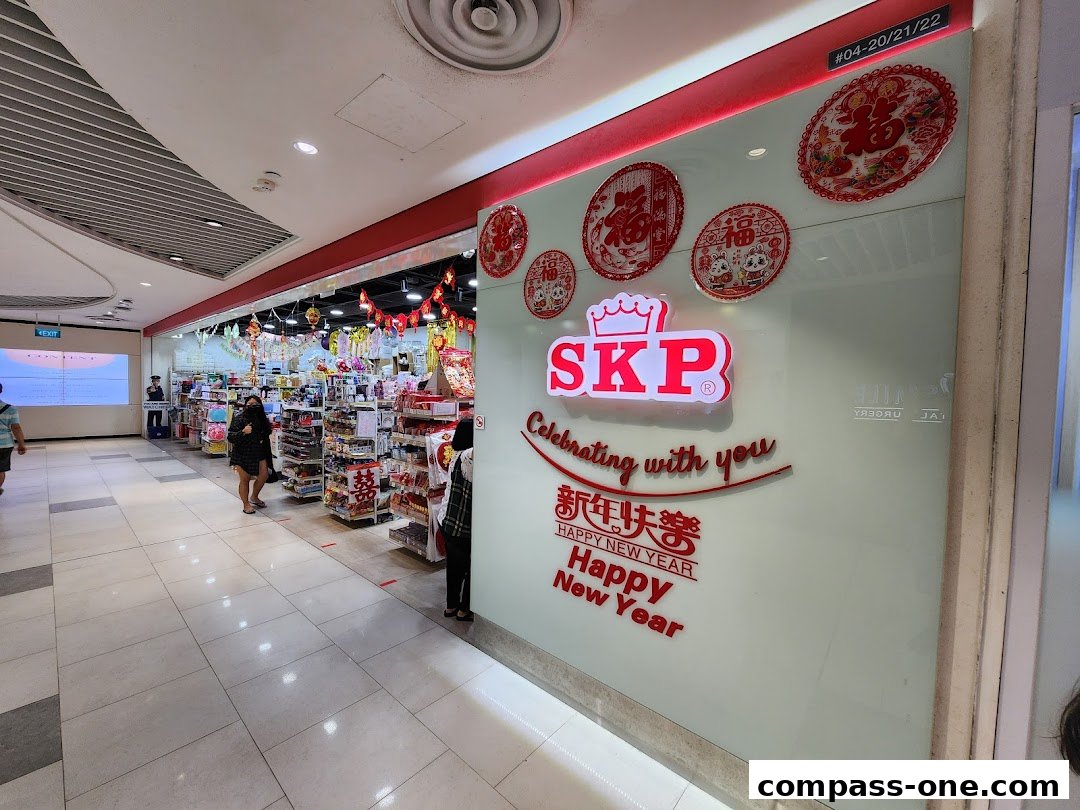 The entrance of SKP, a shop decorated with Chinese New Year festive ornaments.