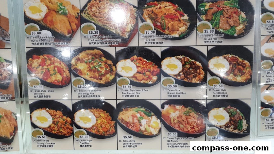 A menu board displaying various Taiwanese dishes with prices and images.