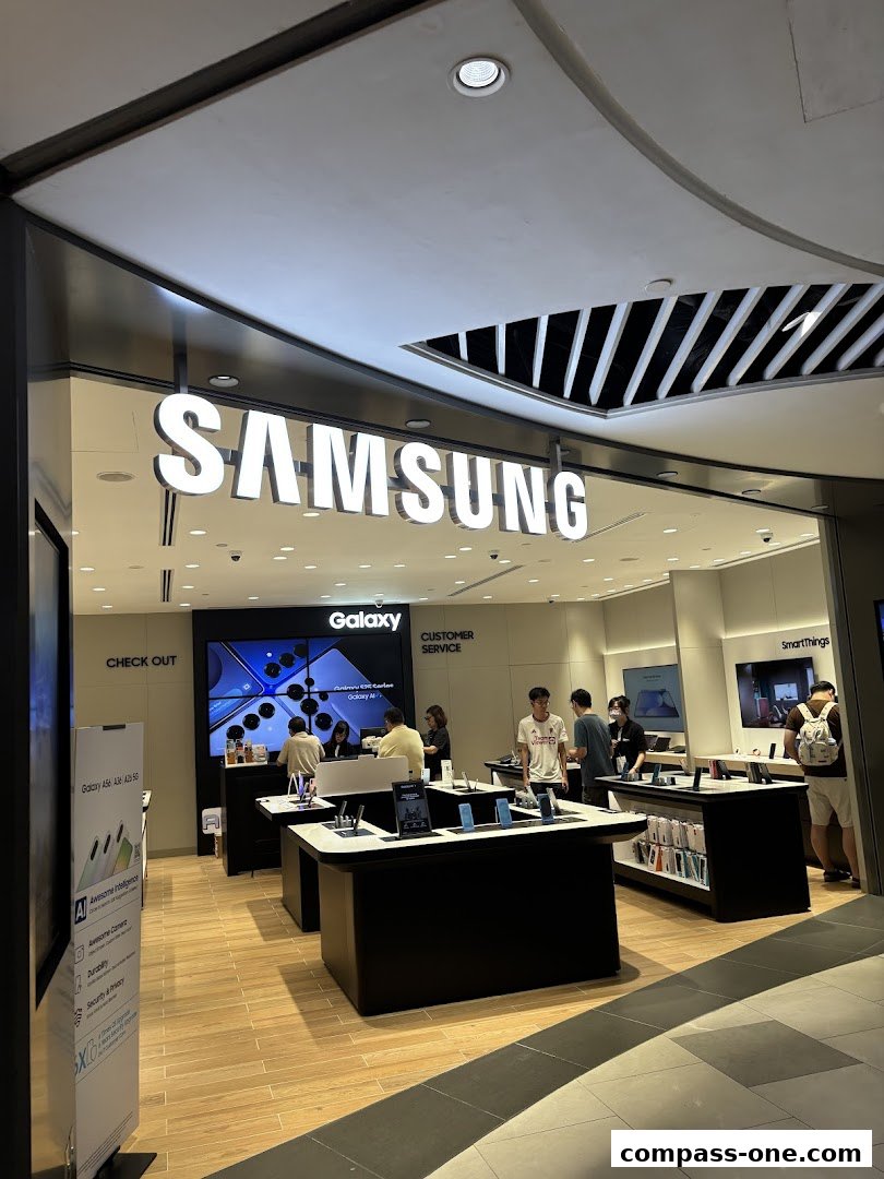 Interior of a Samsung Experience Store with customers browsing products and staff assisting.