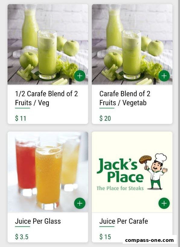 A menu display featuring juices and the Jack's Place logo.